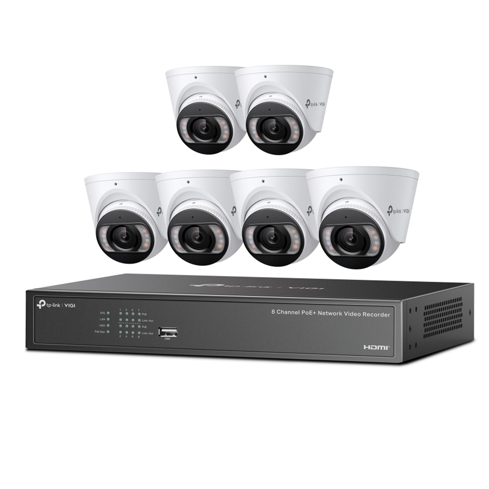 VIGI 6 x 4MP Full-Colour Turret IPC & 8 Channel PoE+ NVR KIT w/ 2TB